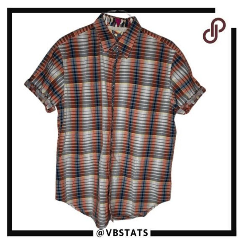 Robert Graham Men's Geometric Button Down Shirt Orange Gray Size Large
